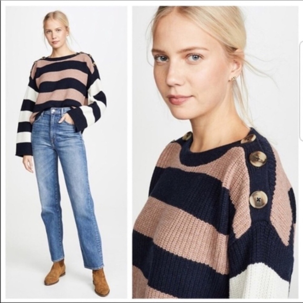 Madewell Calloway Boatneck Knit Sweater Pullover Button Detail Striped XXS